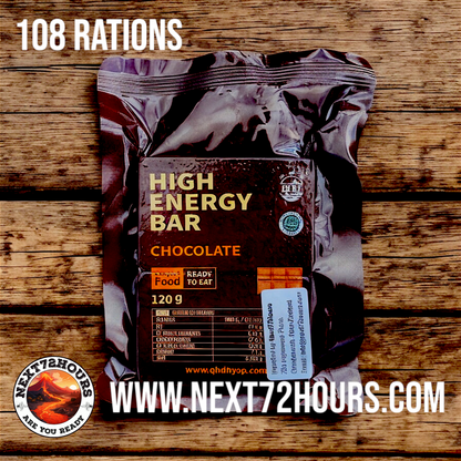 Emergency Food Survival Rations | Chocolate Flavour | 20 Year Shelf-Life | 12 Pack