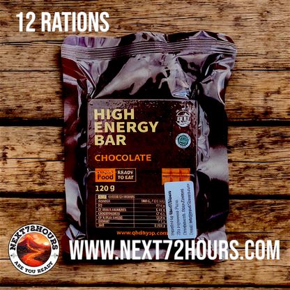 Emergency Food Survival Rations | Chocolate Flavour | 20 Year Shelf-Life | 12 Pack